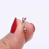 Detail View 2 of Heart Gem Sparkle Prong Curved Barbell-Pink