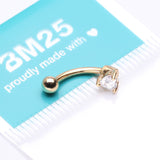 Detail View 3 of Golden Heart Gem Sparkle Prong Curved Barbell-Clear Gem
