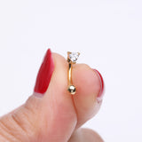 Detail View 2 of Golden Heart Gem Sparkle Prong Curved Barbell-Clear Gem