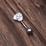 Detail View 2 of White Rose Blossom Sparkle Curved Barbell Ring-White/Clear