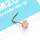 Detail View 4 of 14 Karat Gold Tri Fire Opal Sparkle Prong Set L-Shaped Nose Ring-White Opal
