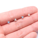 Detail View 3 of 14 Karat Gold Tri Fire Opal Sparkle Prong Set L-Shaped Nose Ring-White Opal