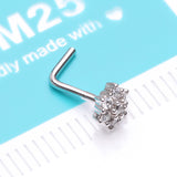 Detail View 4 of 14 Karat White Gold Brilliant Sparkle Flower L-Shaped Nose Ring-Clear Gem