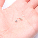 Detail View 3 of 14 Karat White Gold Brilliant Sparkle Flower L-Shaped Nose Ring-Clear Gem