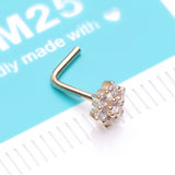 Detail View 4 of 14 Karat Gold Brilliant Sparkle Flower L-Shaped Nose Ring-Clear Gem
