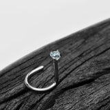 Detail View 1 of 14 Karat White Gold Prong Set Gem Sparkle Nose Screw Ring-Aqua