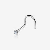 14 Karat White Gold Prong Set Gem Sparkle Nose Screw Ring-Clear Gem