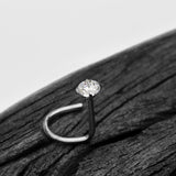 Detail View 1 of 14 Karat White Gold Prong Set Gem Sparkle Nose Screw Ring-Clear Gem
