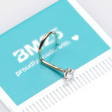 Detail View 2 of 14 Karat White Gold Prong Set Gem Sparkle Nose Screw Ring-Clear Gem