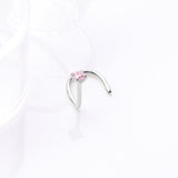 Detail View 1 of 14 Karat White Gold Prong Set Gem Sparkle Nose Screw Ring-Pink