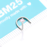 Detail View 3 of 14 Karat White Gold Prong Set Gem Sparkle Nose Screw Ring-Pink