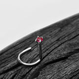Detail View 1 of 14 Karat White Gold Prong Set Gem Sparkle Nose Screw Ring-Red