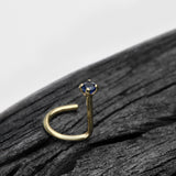 Detail View 1 of 14 Karat Gold Prong Set Gem Sparkle Nose Screw Ring-Blue