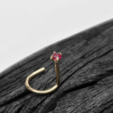 Detail View 1 of 14 Karat Gold Prong Set Gem Sparkle Nose Screw Ring-Red