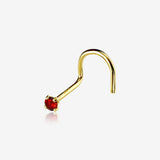 14 Karat Gold Prong Set Gem Sparkle Nose Screw Ring-Red