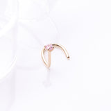 Detail View 1 of 14 Karat Gold Prong Set Gem Sparkle Nose Screw Ring-Pink