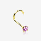 14 Karat Gold Prong Set Gem Sparkle Nose Screw Ring-Pink
