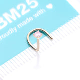 Detail View 3 of 14 Karat Gold Prong Set Gem Sparkle Nose Screw Ring-Pink