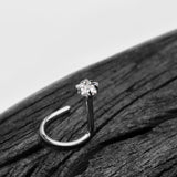 Detail View 1 of 14 Karat White Gold Star Prong Set Gem Sparkle Nose Screw Ring-Clear Gem