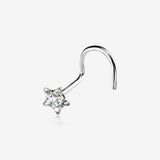 14 Karat White Gold Star Prong Set Gem Sparkle Nose Screw Ring