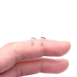 Detail View 3 of 14 Karat White Gold Prong Set Gem Top L-Shaped Nose Ring-Clear Gem