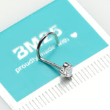 Detail View 2 of 14 Karat White Gold Heart Prong Set Gem Sparkle Nose Screw Ring-Clear Gem