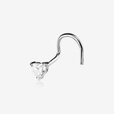14 Karat White Gold Heart Prong Set Gem Sparkle Nose Screw Ring