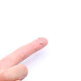 Detail View 2 of 14 Karat White Gold Prong Set Star Gem Top L-Shaped Nose Ring-Clear Gem