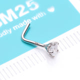 Detail View 4 of 14 Karat White Gold Prong Set Star Gem Top L-Shaped Nose Ring-Clear Gem