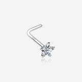14 Karat White Gold Prong Set Star Gem Top L-Shaped Nose Ring