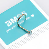 Detail View 2 of 14 Karat Gold Square Prong Set Gem Sparkle Nose Screw Ring-Aqua