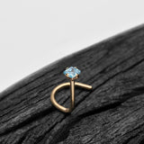 Detail View 1 of 14 Karat Gold Square Prong Set Gem Sparkle Nose Screw Ring-Aqua