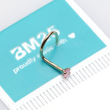 Detail View 2 of 14 Karat Gold Square Prong Set Gem Sparkle Nose Screw Ring-Pink