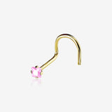 14 Karat Gold Square Prong Set Gem Sparkle Nose Screw Ring
