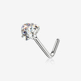 14 Karat White Gold Prong Set Heart Sparkle L-Shaped Nose Ring
