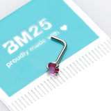 Detail View 2 of 14 Karat White Gold Prong Set Heart Sparkle L-Shaped Nose Ring-Red