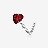 14 Karat White Gold Prong Set Heart Sparkle L-Shaped Nose Ring-Red