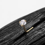 Detail View 1 of 14 Karat Gold Prong Set Heart Sparkle L-Shaped Nose Ring-Clear Gem