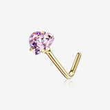 14 Karat Gold Prong Set Heart Sparkle L-Shaped Nose Ring