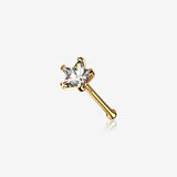 14 Karat Gold Prong Set Star Gem Nose Stud Ring-Clear Gem