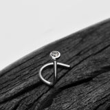 Detail View 1 of 14 Karat White Gold Bezel Set Gem Top Nose Screw Ring-Clear Gem