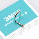 Detail View 2 of 14 Karat Gold Bezel Set Gem Top Nose Screw Ring-Clear Gem
