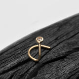 Detail View 1 of 14 Karat Gold Bezel Set Gem Top Nose Screw Ring-Clear Gem