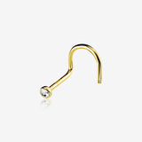 14 Karat Gold Bezel Set Gem Top Nose Screw Ring-Clear Gem