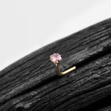Detail View 1 of 14 Karat Gold Prong Set Princess Cut Gem Top L-Shaped Nose Ring-Pink