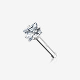 14 Karat White Gold Prong Set Square Gem Nose Stud Ring