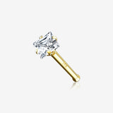 14 Karat Gold Prong Set Square Gem Nose Stud Ring-Clear Gem