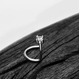 Detail View 1 of 14 Karat White Gold Prong Set Gem Top Nose Screw Ring-Clear Gem