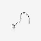 14 Karat White Gold Prong Set Gem Top Nose Screw Ring
