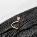 Detail View 1 of 14 Karat Gold Prong Set Gem Top Nose Screw Ring-Clear Gem